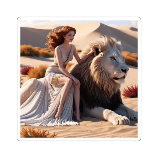 Elegant Lion & Woman Kiss-Cut Stickers | Unique Art for Animal Lovers & Trendsetters
