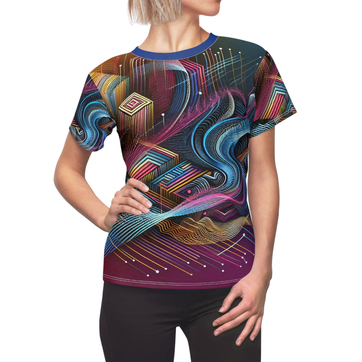 Vibrant Women's Cut & Sew Tee - Colorful Abstract Design