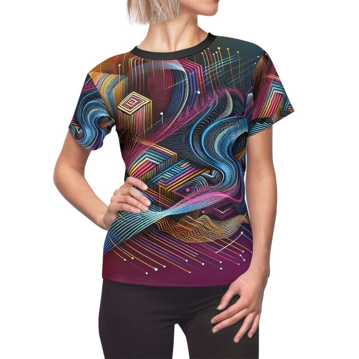 Vibrant Women's Cut & Sew Tee - Colorful Abstract Design